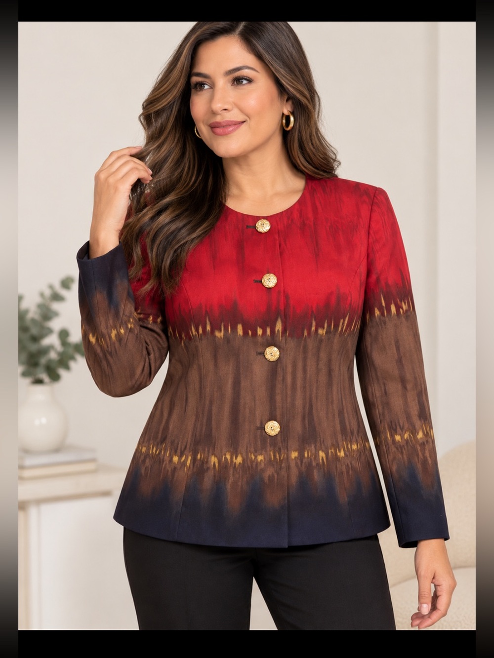 Kasper Red to Brown Ombre Blazer with Navy Hem